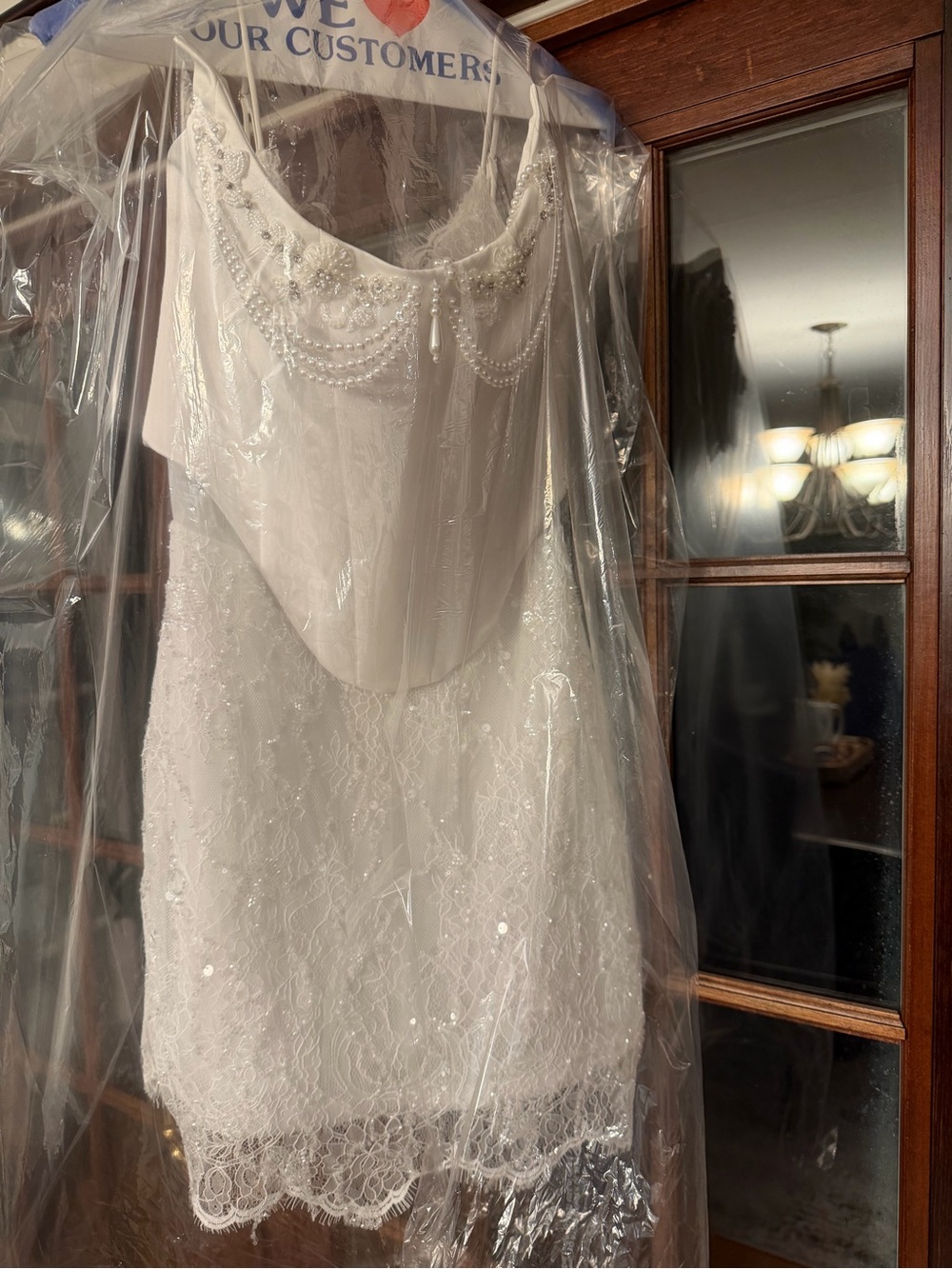 Ivory Lace-Trim Mini Dress with Corset Bodice - Picture 5 of 6